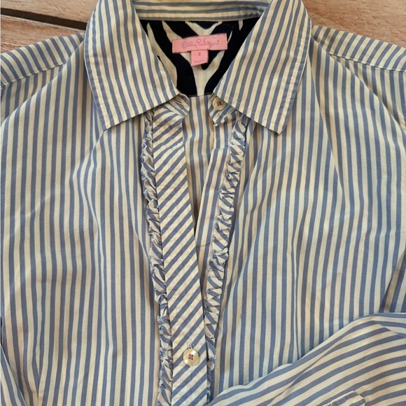 Lilly Pulitzer Womens Long Sleeve Button Up Shirt Size 8  Striped Ruffle Zebra - Picture 9 of 9